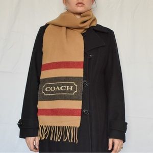 Coach Camel Striped Cashmere & Wool Winter Scarf